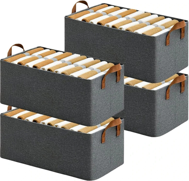 PalD Collapsible Fabric Storage Organizer with Handles Folding Baskets forToys,Closet Polyester Collapsible Wardrobe(Finish Color - Pack of 4, DIY(Do-It-Yourself))