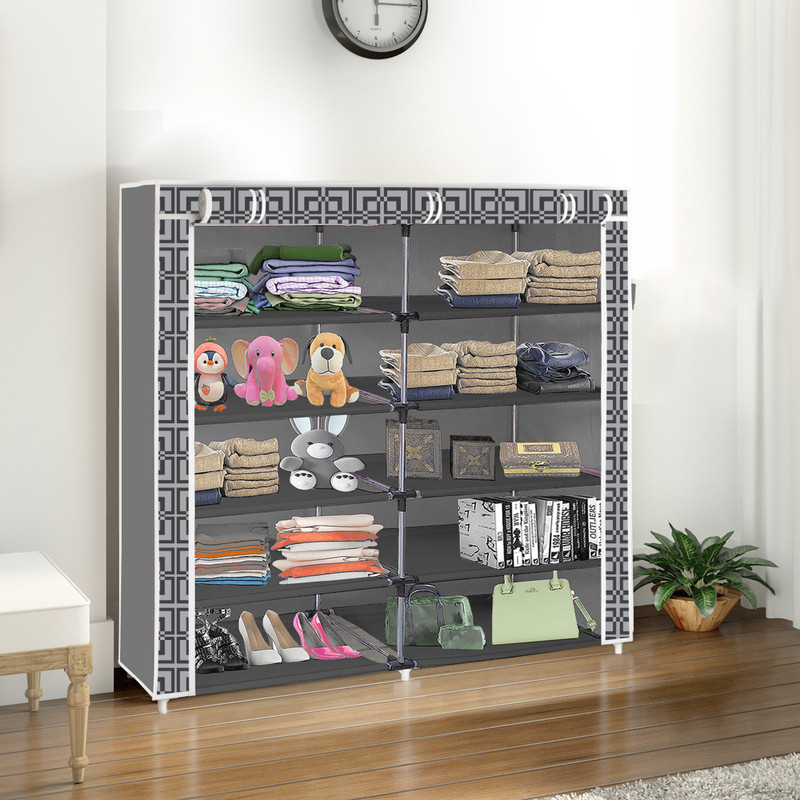 sofiya 2 Door Portable 10 Layer PP and Steel Pipes with Fabric Cover Carbon Steel Collapsible Wardrobe(Finish Color - N Grey, DIY(Do-It-Yourself)) - 73% off at DetectaDeal