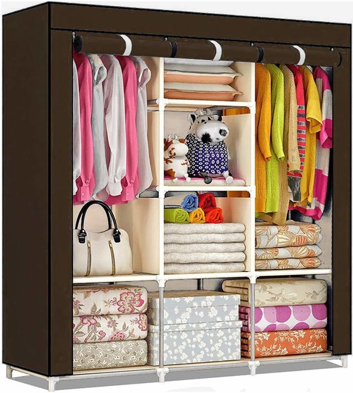 FurniGully 6+2 Portable Wardrobe for Storage Carbon Steel Collapsible Wardrobe(Finish Color - BROWN, DIY(Do-It-Yourself))