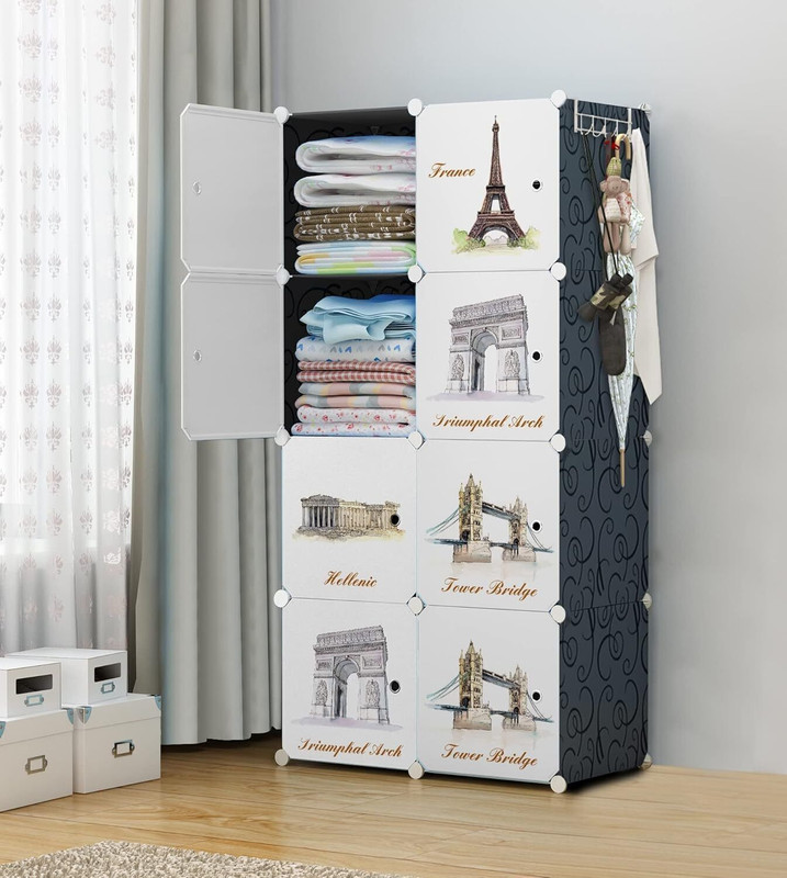 KriShyam ® 8 Door Plastic Sheet Wardrobe Storage Rack Closest Organizer for Clothes Kids PP Collapsible Wardrobe(Finish Color - Tower Print, DIY(Do-It-Yourself)) - 37% off at DetectaDeal