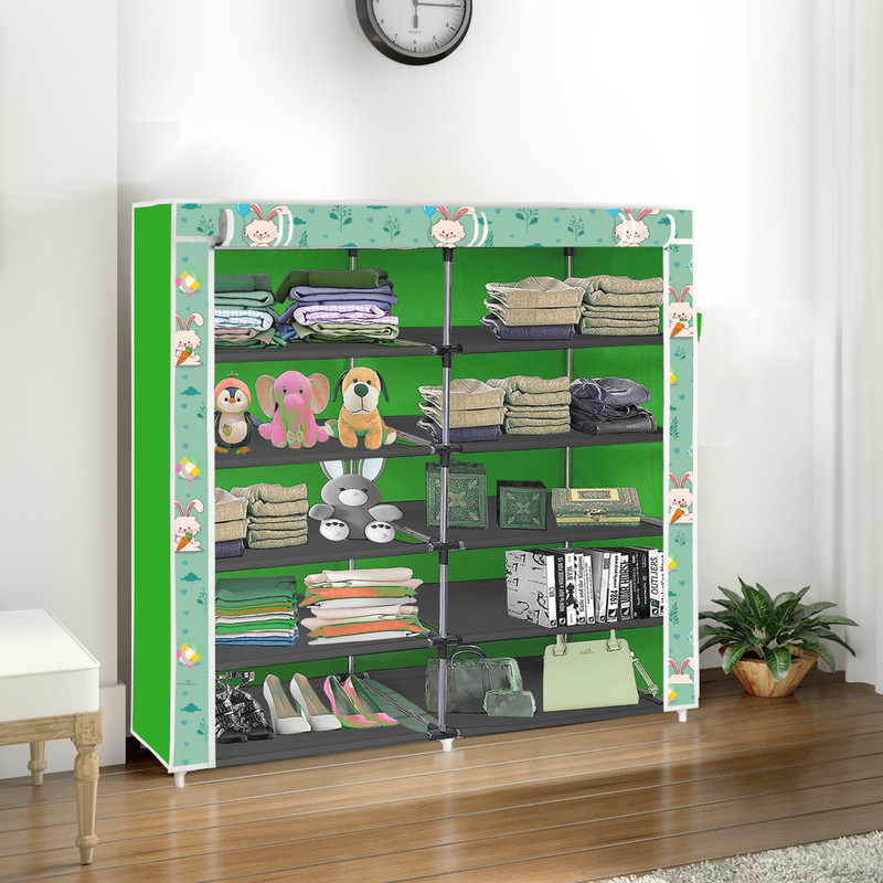 SB07 2 Door Portable 10 Layer PP and Steel Pipes with Fabric Cover Carbon Steel Collapsible Wardrobe(Finish Color - Green N, DIY(Do-It-Yourself)) - 73% off at DetectaDeal