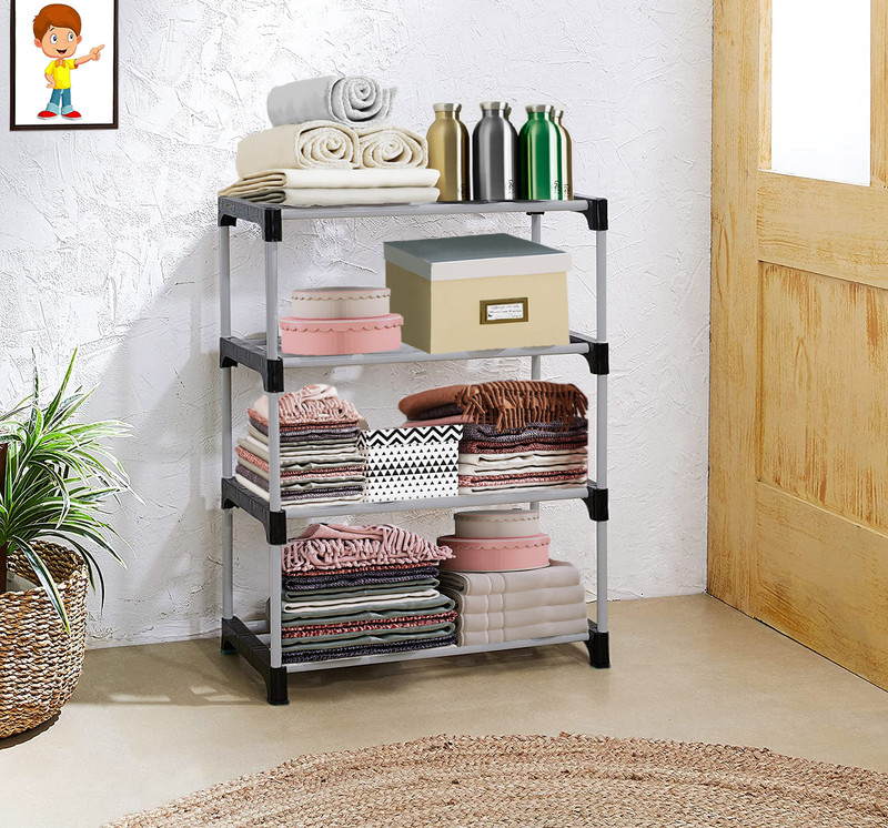 FLIPZON Foldable Wide Storage Rack for Clothes Easy to Move & Assemble PP Collapsible Wardrobe(Finish Color - Black & Silver, DIY(Do-It-Yourself))