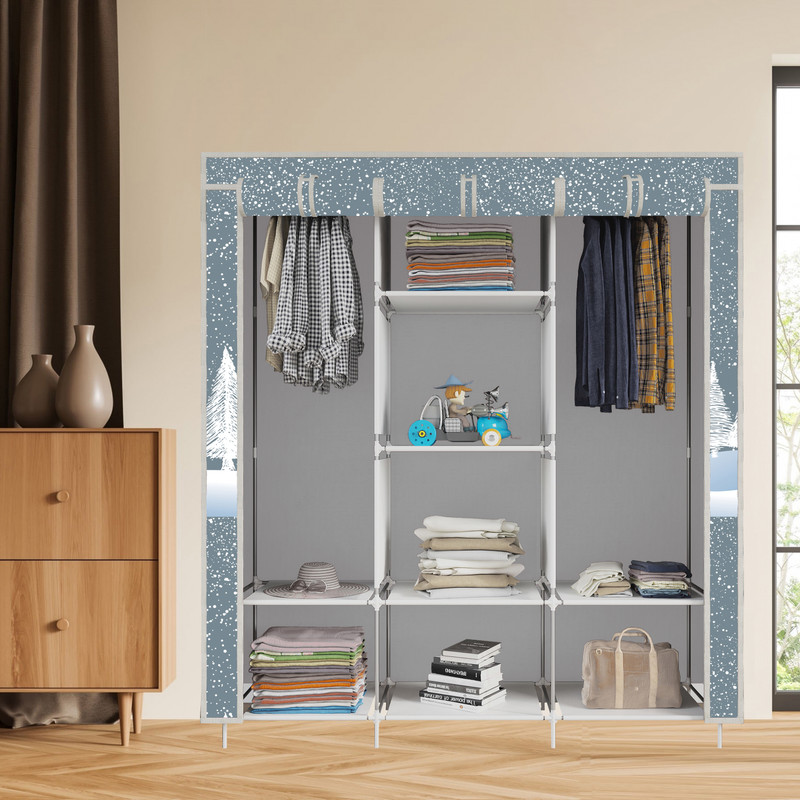 MEZIRE 8 Layer Foldable Wardrobe – Carbon Steel Frame & Non-Woven Cloth Organizer Carbon Steel Collapsible Wardrobe(Finish Color - 13 GREY, DIY(Do-It-Yourself))