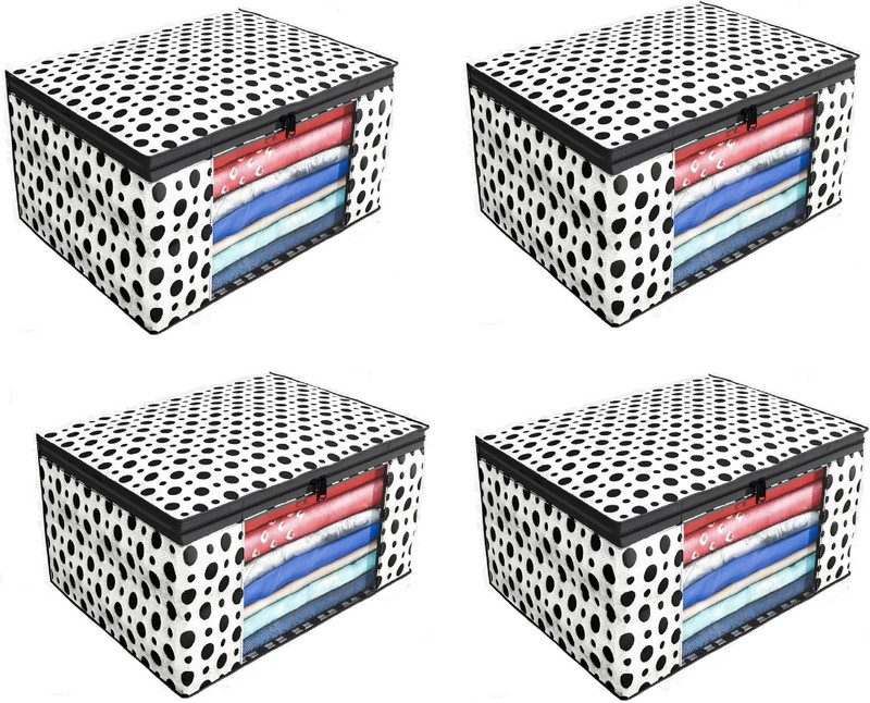 Bindian Printed Fabric Storage Box for Wardrobe Use ,Foldable and Durable(Pack of 4) Polyester Collapsible Wardrobe(Finish Color - Black, White, Pre-assembled)