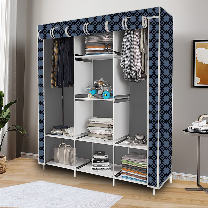 MEZIRE Space Saver – Steel Foldable 8 Shelf Almirah, Wardrobe for Clothes Storage Carbon Steel Collapsible Wardrobe(Finish Color - 1 GREY, DIY(Do-It-Yourself))