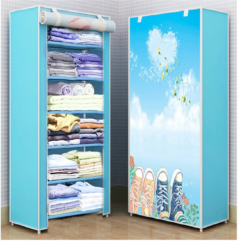 colcum 6 SHELVES HEART CLOUD Micro Fiber Collapsible Wardrobe(Finish Color - LIGHT BLUE, DIY(Do-It-Yourself))