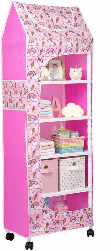 HEGZI Baby Wardrobe Foldable Plastic Almirah for Clothes Kids Storage PVC Collapsible Wardrobe(Finish Color - PInk Unicorn, DIY(Do-It-Yourself))