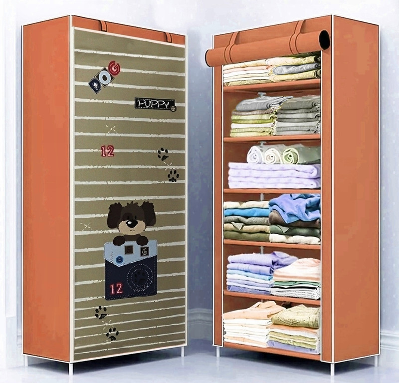 CMerchants Cute Puppy Print Wardrobe 6Layer PP Collapsible Wardrobe(Finish Color - Brown, DIY(Do-It-Yourself))