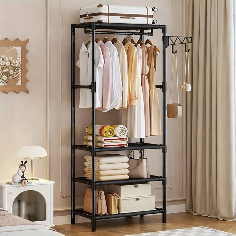 Sasimo 1 Door 3 Shelf Open Coat clothes hanger stand PP PC Collapsible Wardrobe(Finish Color - 3,Black, DIY(Do-It-Yourself))
