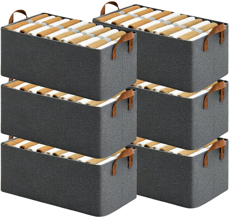 HENVE Foldable Cloth Basket with Metal Frame and Handles for Organizer Toys, Shelves Polyester Collapsible Wardrobe(Finish Color - Pack of 6, DIY(Do-It-Yourself))