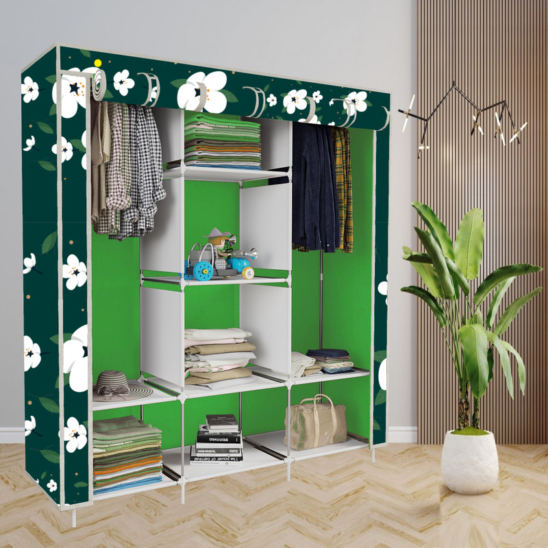 SB07 Foldable Collapsible Wardrobe Storage Almirah Cloth Rack PP Carbon Steel Collapsible Wardrobe(Finish Color - F Green, DIY(Do-It-Yourself)) - 67% off at DetectaDeal
