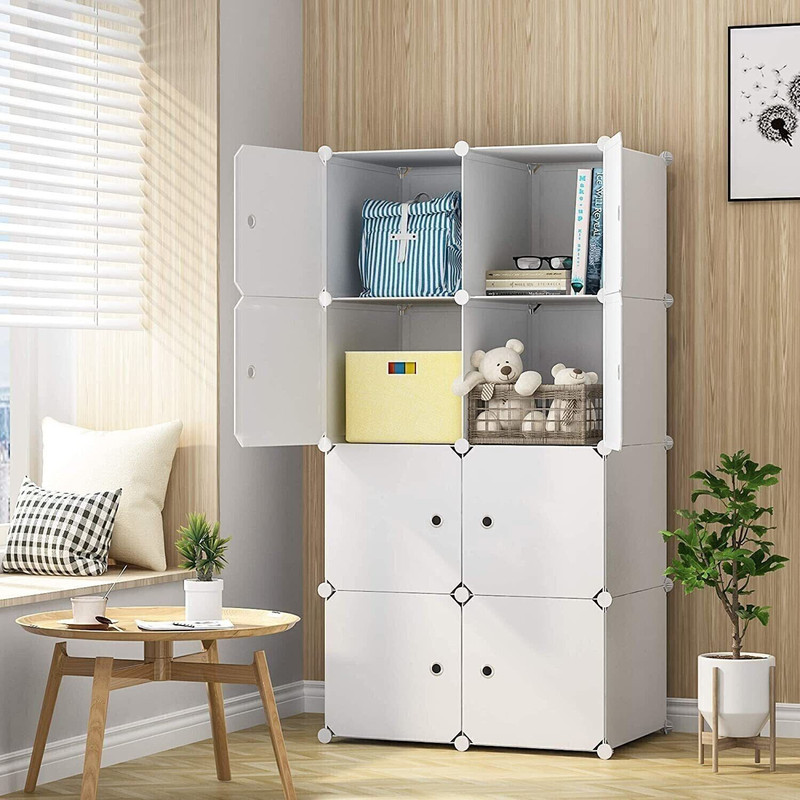 KriShyam ® 8-Cube Door Storage Organizer Modular Bookcase Shelves for Kid/Adult PP Collapsible Wardrobe(Finish Color - White, DIY(Do-It-Yourself))