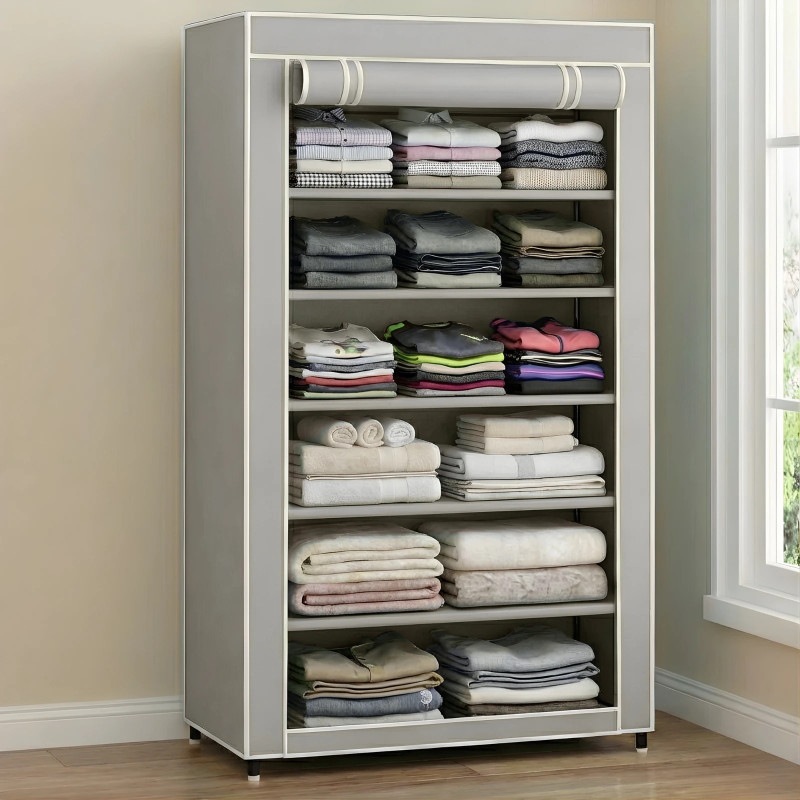 Shoefy Collapsible Wardrobe 6 Shelves Storage Clothes & shoes Storage Micro Fiber Collapsible Wardrobe(Finish Color - grey, DIY(Do-It-Yourself)) - 74% off at DetectaDeal