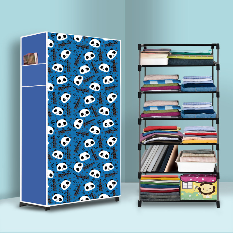 sofiya Printed Portable 6 Layer PP and Steel Pipes with Fabric Cover Micro Fiber Collapsible Wardrobe(Finish Color - Fresh Blue, DIY(Do-It-Yourself)) - 70% off at DetectaDeal