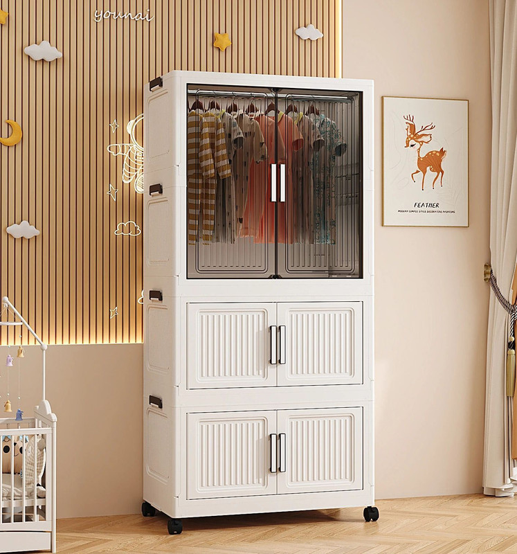 Sasimo 1-Wardrobe 3-Door 3-Shelf Plastic Collapsible Cupboard PC Collapsible Wardrobe(Finish Color - 3-White, DIY(Do-It-Yourself))