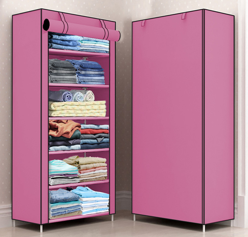 Opal 1 Door 6 Shelf Fabric Carbon Steel PP Collapsible Wardrobe(Finish Color - Pink, DIY(Do-It-Yourself)) - 84% off at DetectaDeal