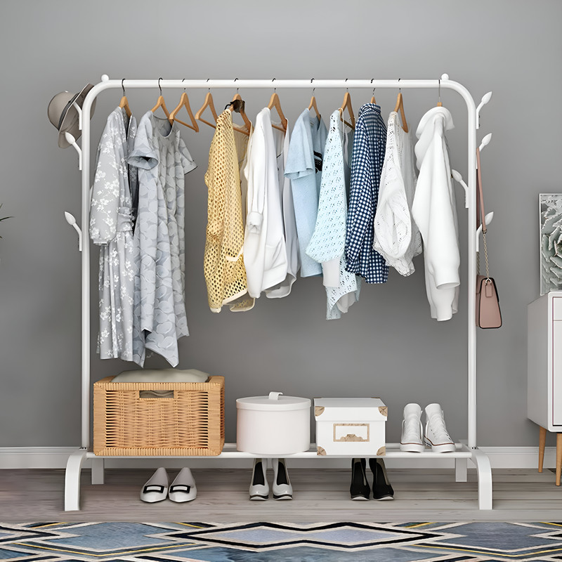 MT-ZHJL Metal Garment Freestanding Rack HeavyDuty Indoor Bedroom ClothesCoat Shoes Stand Carbon Steel Collapsible Wardrobe(Finish Color - WHITE, DIY(Do-It-Yourself))