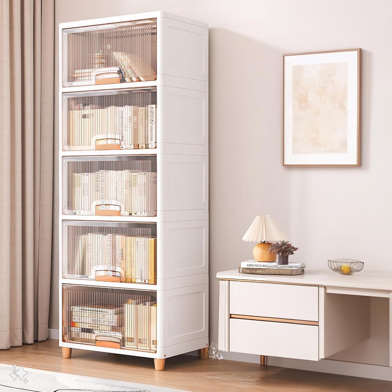 Owme Multipurpose Collapsible Wardrobe Stand with Transparent Door, Cloths Wardrobe Carbon Steel Collapsible Wardrobe(Finish Color - WHITE PACK 5, DIY(Do-It-Yourself))