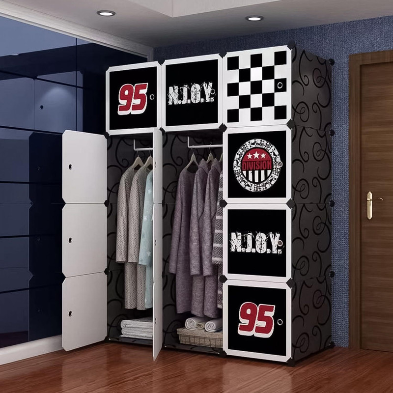 KROOH 12-Door 8-Shelf Plastic almari Collapsible PC Collapsible Wardrobe Number95-H3 PP Collapsible Wardrobe(Finish Color - Number-95-Black-H3, DIY(Do-It-Yourself))