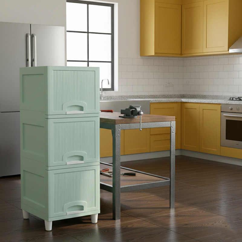 VISEMAN multi layer Drawer Cabinet with Balanced Weight Distribution PP Collapsible Wardrobe(Finish Color - light blue-3, DIY(Do-It-Yourself))