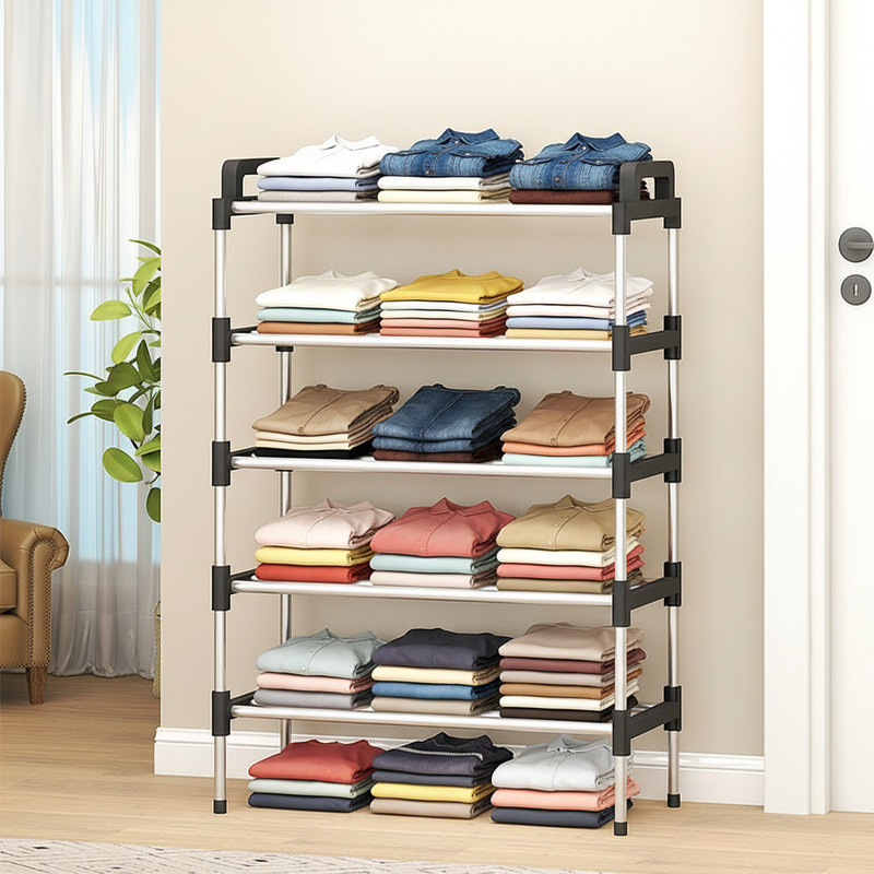 SOUKIO 5 layer Stackable Collapsible Wardrobe, Free-standing Stainless Steel Wardrobe PP Collapsible Wardrobe(Finish Color - SIMPLE-5 LAYER, DIY(Do-It-Yourself))