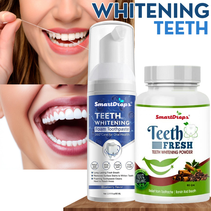 smartdrops Smile Shine Combo – Fresh Mint Foam Paste & Herbal Whitening Powder(2 Items in the set)