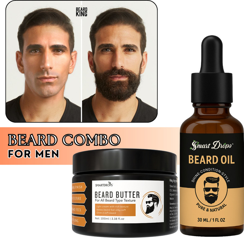 smartdrops Beard Oil and Butter Cream | Long Lasting Soft Cream | Mustache Styling(2 Items in the set)