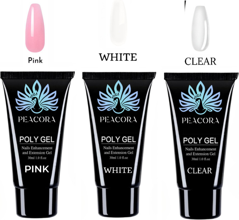 PEACORA 3 Pc Polygel 30ml Tube for Nail Extensions Nail Art Manicure Acrylic gel Varnish(Pink, Clear, White)