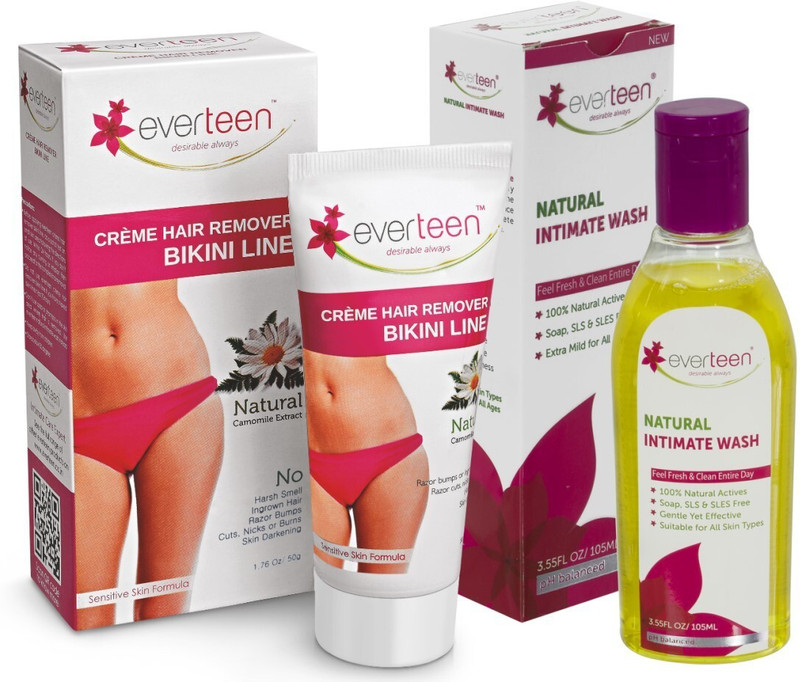 everteen Combo: Bikini Line Hair Remover Crème (50g) and Natural Intimate Wash (105ml) for Women(2 Items in the set)