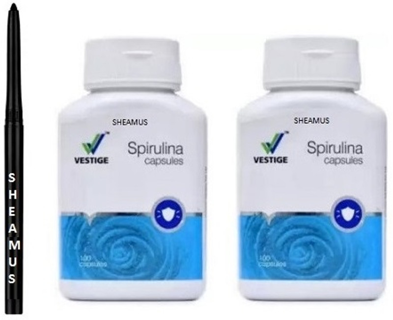 Sheamus Kajal With Vestig Spirulina Capsule | 100 Capsules in Each | Pack of 2 | (2 x 100 Capsules) (3 item In the set)(3 Items in the set)