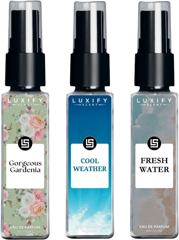 Luxify Scent Trio Set: Gorgeous Gardenia, Cool Weather, Fresh Water | Long-Lasting | Luxury Gift Pack(3 Items in the set)