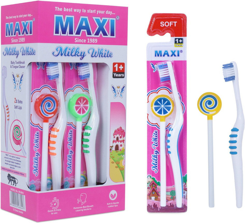 Maxi Milky White Baby Toothbrush and Tongue Cleaner-Baby Oral Hygiene Combo(3 Items in the set)