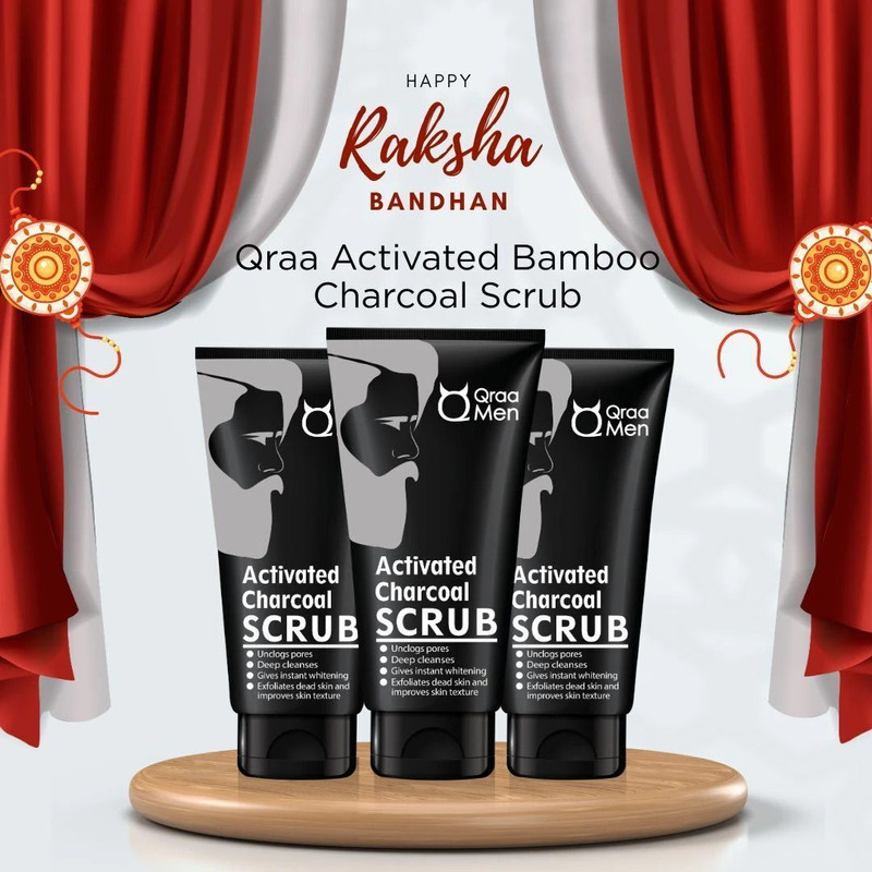 Qraa Men Activated Bamboo Charcoal Scrub-Rakhi Gift For Brother|For deep cleansing(3 Items in the set)