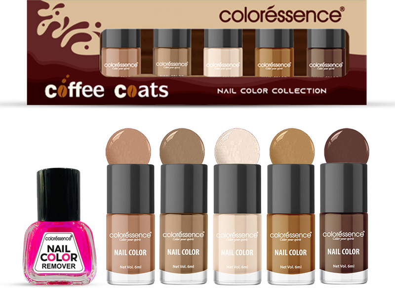 COLORESSENCE Coffee Coats Nail Paint Kit|India's Most Affordable Nude Nail Paint Range Multi(5 Items in the set)