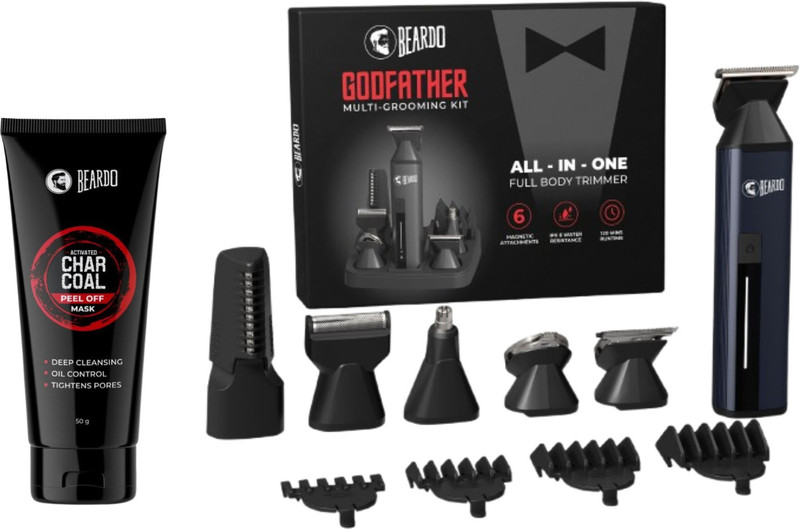 BEARDO GODFATHER MULTI-GROOMING KIT Full Body Trimmer | 120 min Runtime | 4 Length Settings & Charcoal Peel Off Mask for Men (50g)(2 Items in the set)