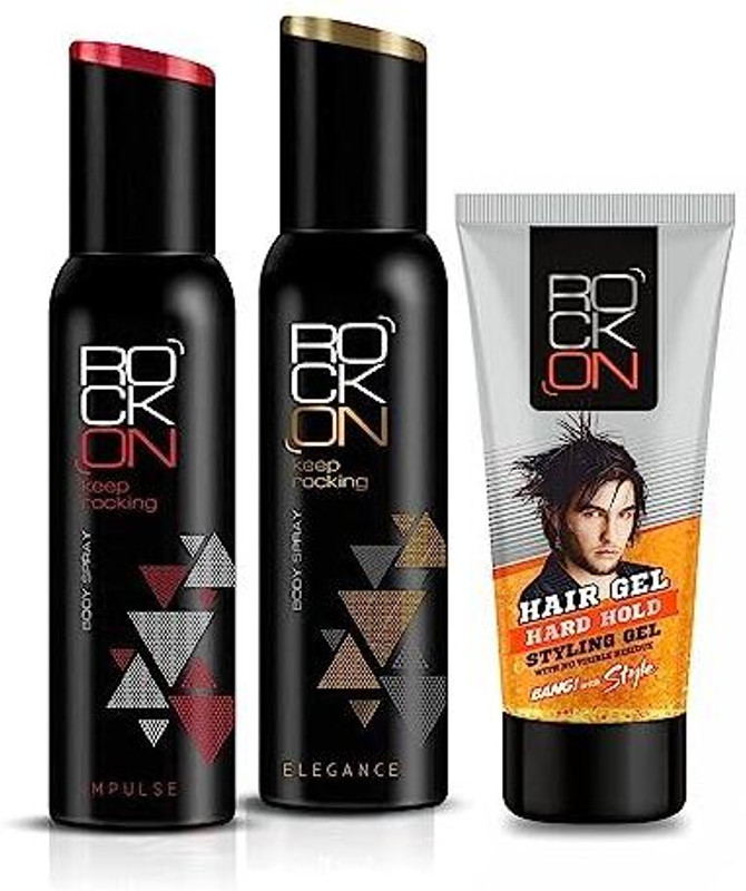 ROCK ON Body Spray 150 ml + Elegance Body Spray 150 ml + Hard Hold Styling Hair Gel 60g(3 Items in the set)