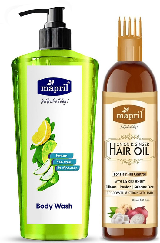 MAPRIL Onion Hair Oil & Body Wash for Healthy Scalp & Hygienic Body(On-100+250 ML-Gel(2 Items in the set)