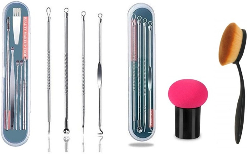 Lusty soul Combo Of Ear Wax Remover Tool With Black HeadsRemover Tool & Mushroom Blender With Oval Foundation Brush(4 Items in the set)