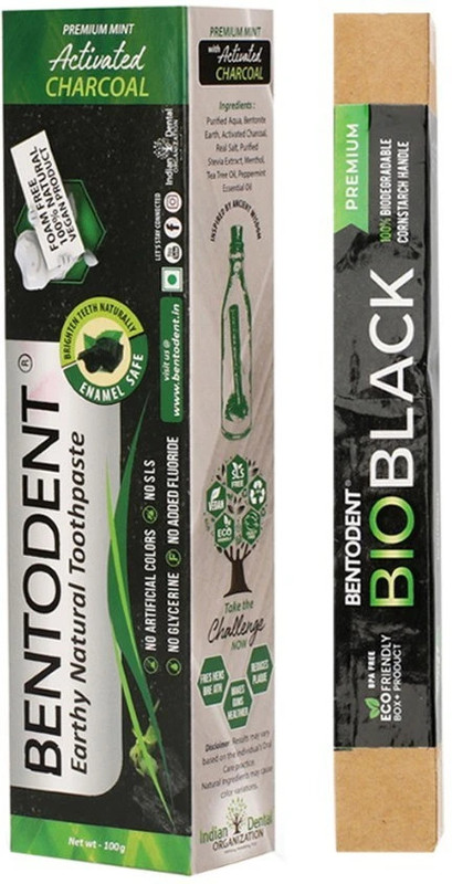 bentodent Activated Charcoal Toothpaste with a Soft Charcoal Bamboo Toothbrush(2 Items in the set)