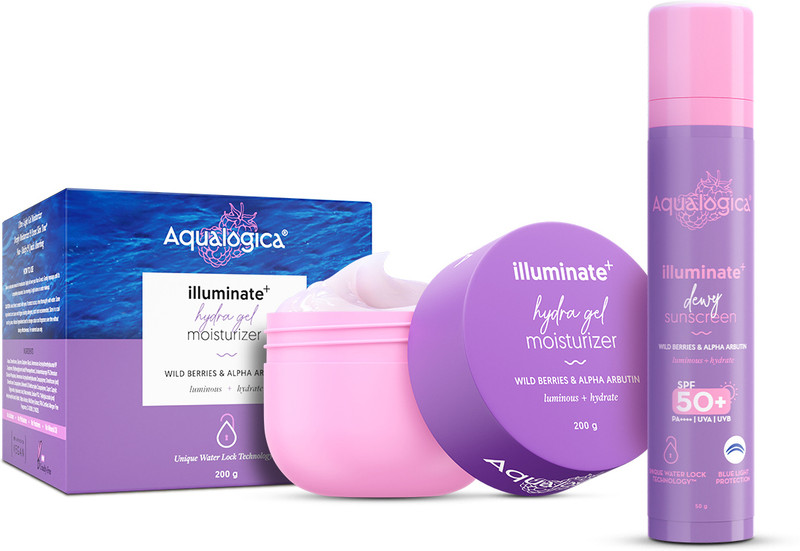 Aqualogica Hydra Glow Duo - Glow+ Dewy Sunscreen (50g) & Glow+ Hydra Gel Moisturizer (200g)(2 Items in the set)