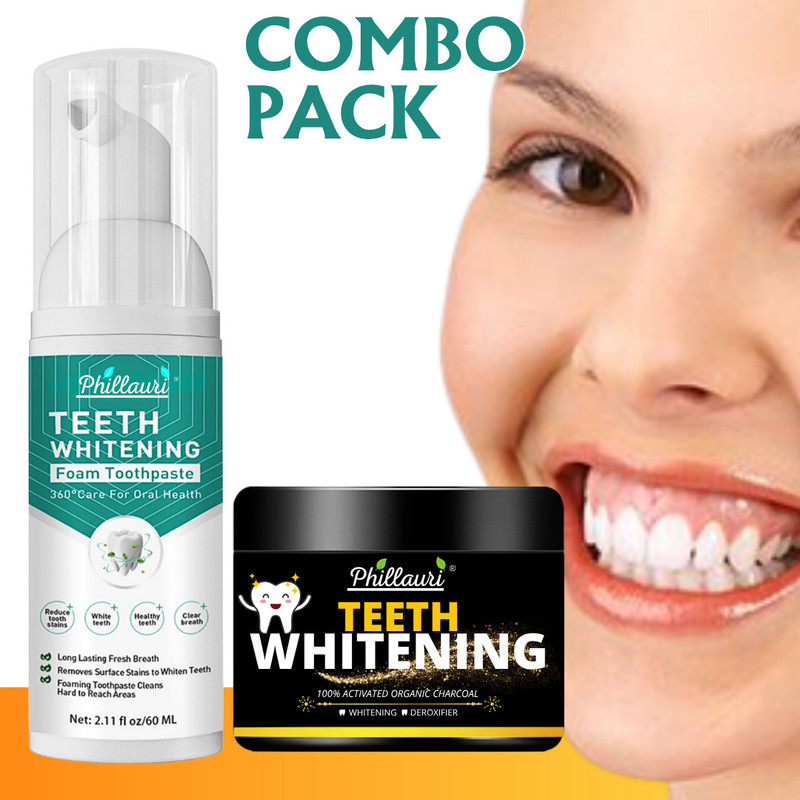 Phillauri Foam and Powder Combo Pack – Fresh Taste Toothpaste with Teeth Cleaning Charcoal(2 Items in the set)