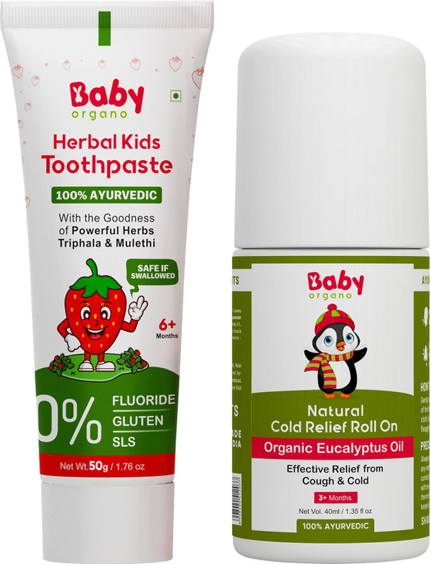 BabyOrgano Ayurvedic Kid's Toothpaste & Natural Cold Relief Roll On for Kids(2 Items in the set)