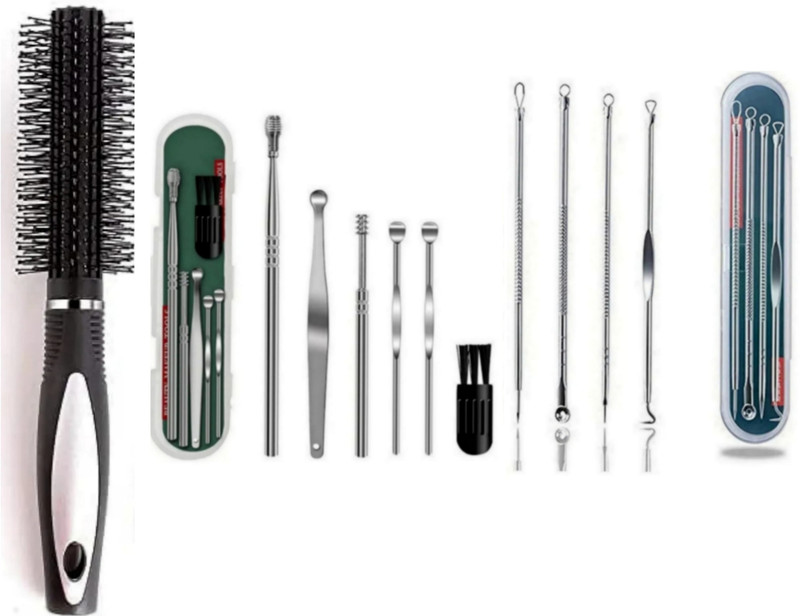 ghorela g 1 Blackhead Remover Tool Set + 1 Ear Wax Remover Tool Set + 1 Round Hair Brush (Pack of 3)(1 Items in the set)