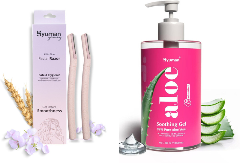 Hyuman Grooming Combo – 2 Face Razors + 400 ml Aloe Vera Gel for Women(2 Items in the set)