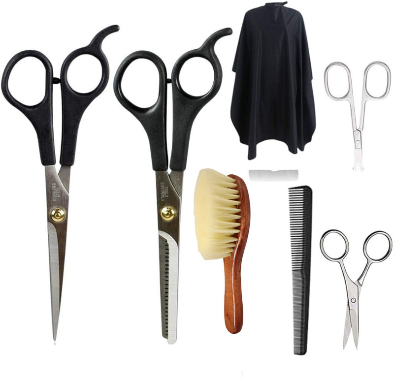 Doberyl cutting scissors +Double Thinning Scissor + Hair Cutting Sheet Apron Comb Scissors(Set of 4, Multicolor)