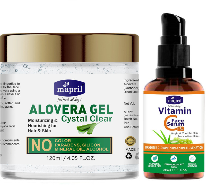 MAPRIL Phyto Face Serum & Aloe vera Gel Pure for Healthy Skin & Hair Care(30ml + 120)(2 Items in the set)