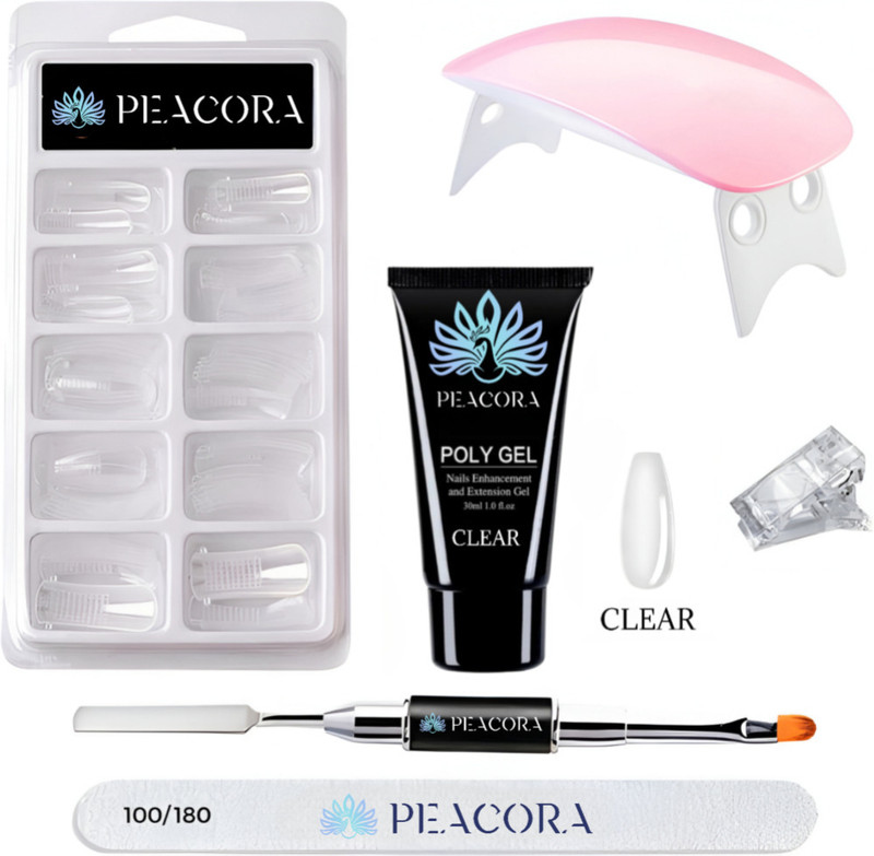 PEACORA Polygel Pink 30ml Nail Extension kit Gel Kit for Builder Gel UV NailArt Kit Nail Extensions kit(6 Items in the set)