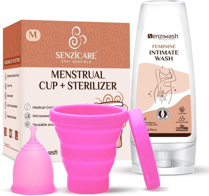 senziwash Natural Menstrual Cup Wash & Truecup Large Reusable Menstrual Cup for Women Combo Pack(2 Items in the set)