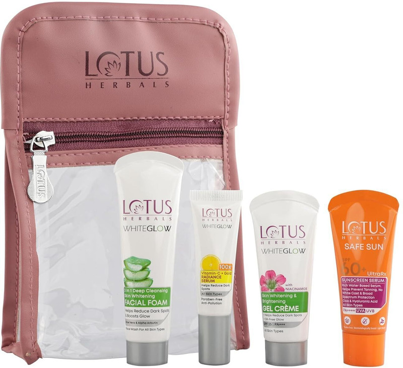 LOTUS HERBALS Glow Essentials Kit | 4 Easy Steps Of Skincare - Cleanser, Serum, Cream, Sunscreen | Unisex For Travel & Gifting(4 Items in the set)