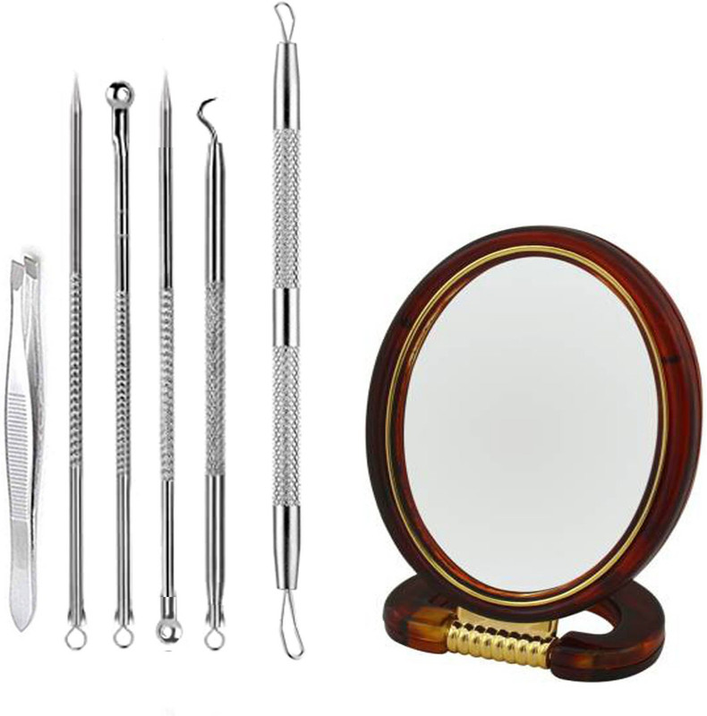 MGP FASHION Multipurpose Blackhead Remover Blemish Remover Pimple Acne Spot Comedone Extractor Skin Cleaning Tweezers & Double Sided Mirror(7 Items in the set)